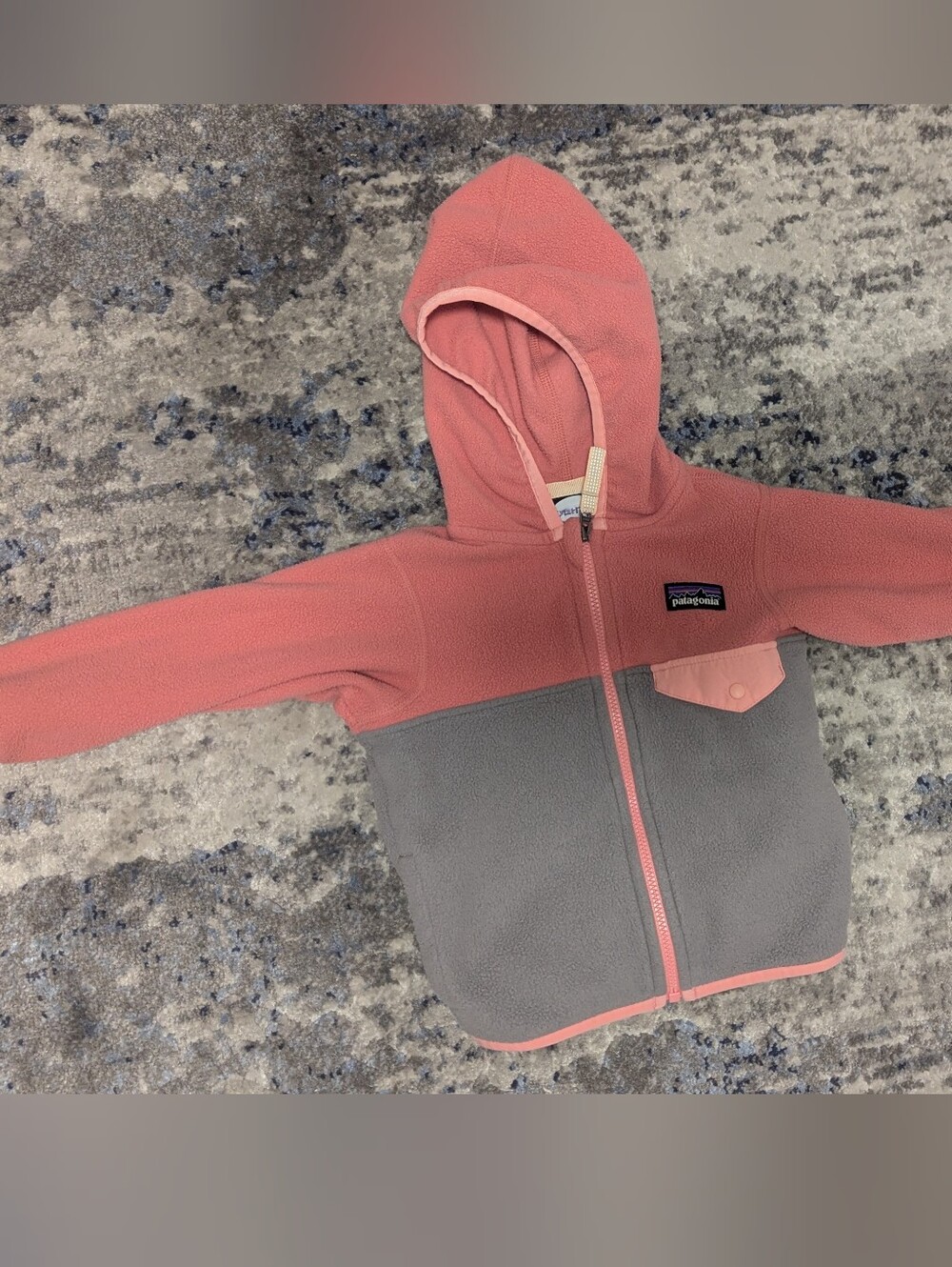 Patagonia Kids Coral Pink and Gray Hooded Fleece Jacket